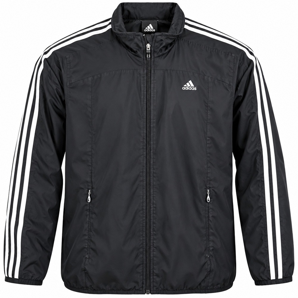 Adidas ClimaProof Windbreaker Jacket Black White 3-Stripe Full Zip Mens XL Used